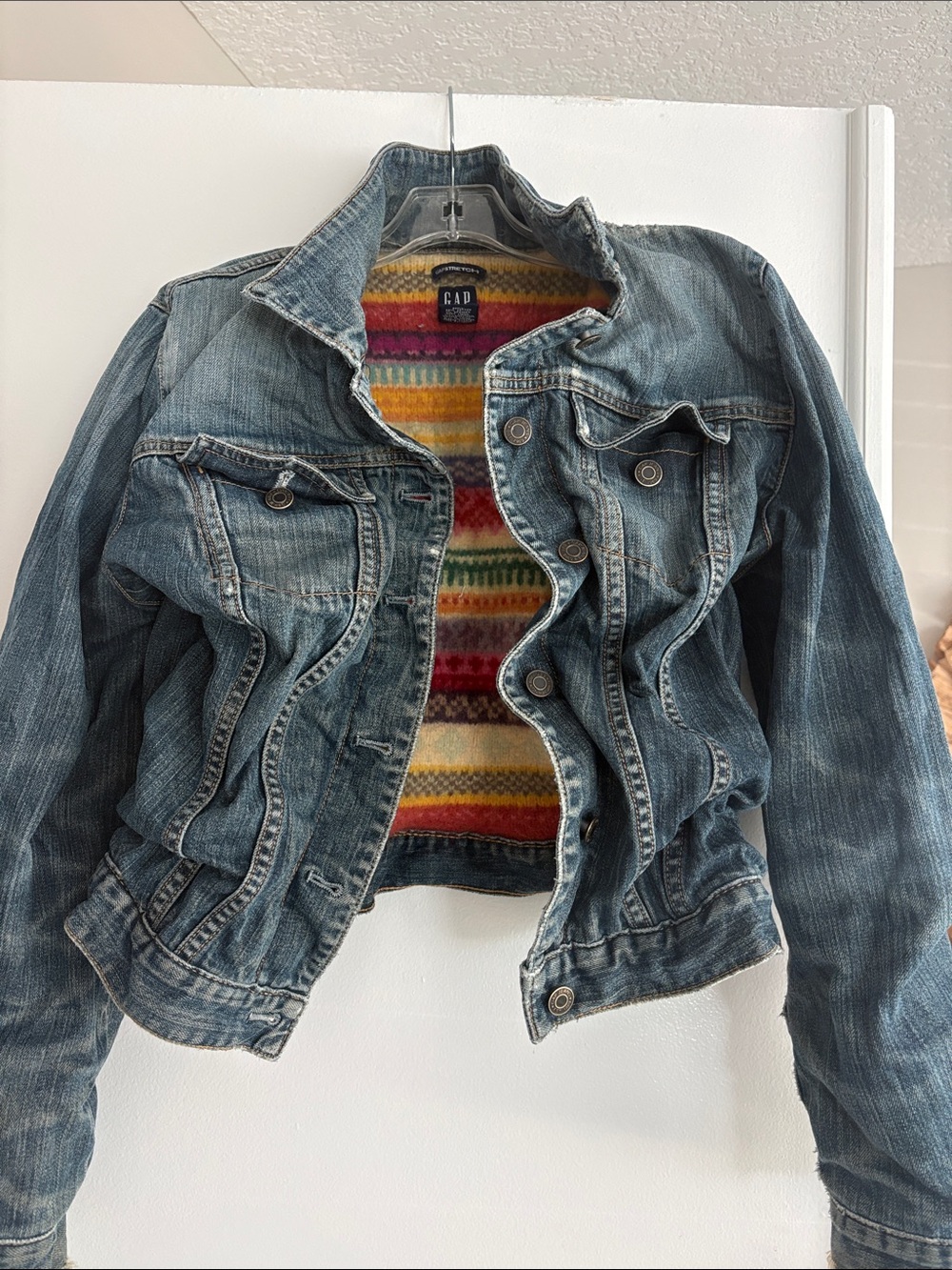 GAP Blue Denim Jacket with Multicolor Striped Knit Lining -MEDIUM- -